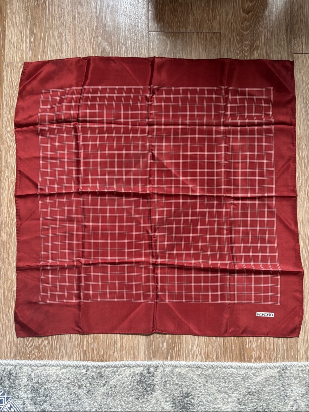 Kokoro vintage silk square scarf, red plaid/check